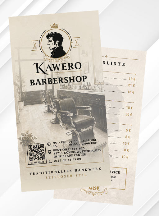 KAWERO – Flyer – Design ink. Druck 1000 Stück – Einrichtung [QR-Code] und Meetergo